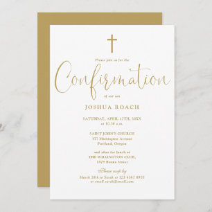 Invitación Confirmación de oro con guión elegante moderno