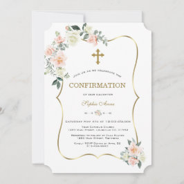 Invitación Confirmación de oro de Flores Blancas Delicadas de