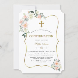 Invitación Confirmación de oro de Flores Blancas Delicadas de