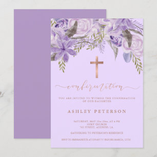Invitación confirmación de oro de la acuarela de lavanda flor