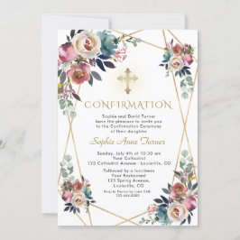Invitación Confirmación de oro de las flores de Rosa agitadas