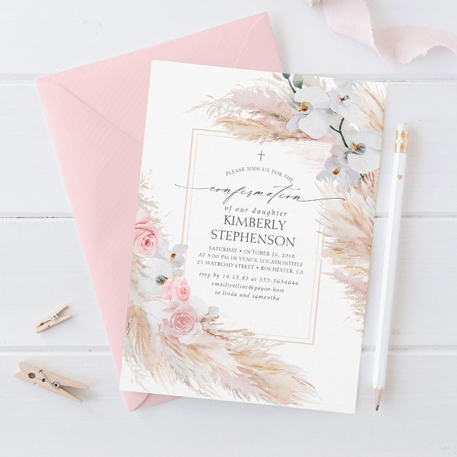 Invitación Confirmación de Pampas Grass Pink Floral (Subido por el creador)