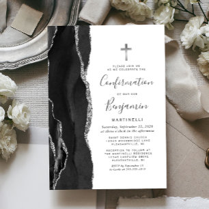Invitación Confirmación de Purpurina de Black Agate Silver