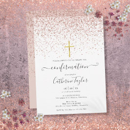 Invitación Confirmación de Purpurina de oro Rosa moderno
