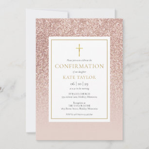 Invitación Confirmación de Purpurina Dorada Rosa