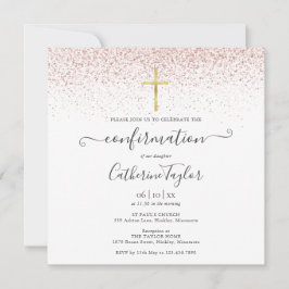 Invitación Confirmación de Purpurina Rosa de oro elegante y m