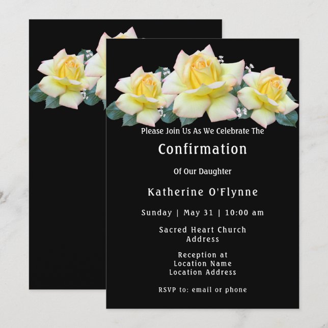 Invitación Confirmación de rosas amarillas (Anverso / Reverso)