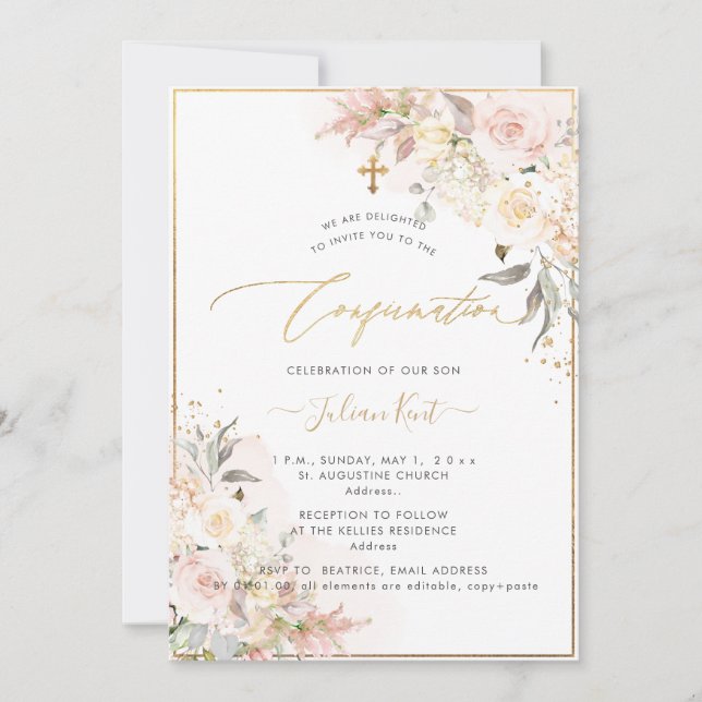 Invitación Confirmación de Rosas de crema de Rubor H2 de PixD (Anverso)