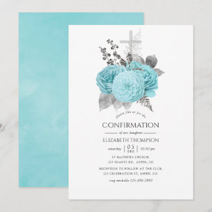 Invitación Confirmación de rosas vintage desgastadas Aqua y S