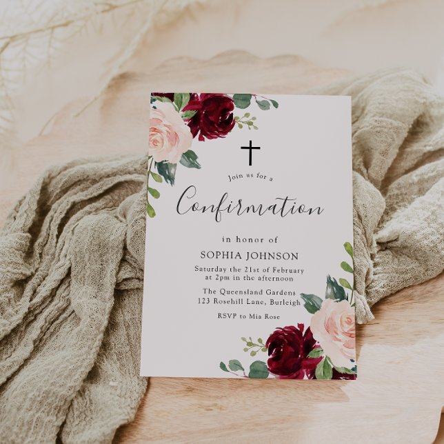 Invitación Confirmación de Rubor Pink Burgundy Red Floral Cro (Subido por el creador)