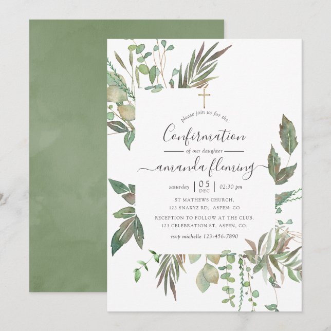 Invitación Confirmación de verde (Anverso / Reverso)