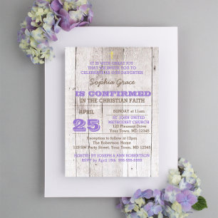 Invitación Confirmación de Whitewash Lilac Rustic
