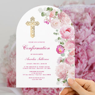 Invitación Confirmación del Arco de Peonías Rosadas