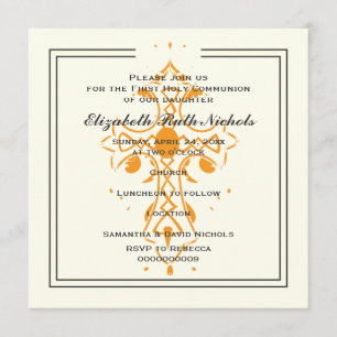 Invitación Confirmación del bautismo de naranja cruzado en pr