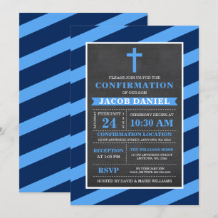 Invitación Confirmación del Chalkboard Boy de las franjas azu