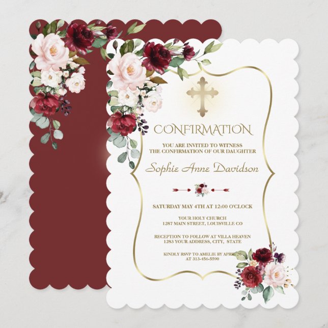 Invitación Confirmación del Chica de flores de lujo Rubor Bur (Anverso / Reverso)