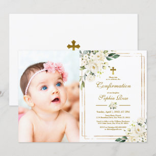 Invitación Confirmación del Chica de fotos de flores blancas 