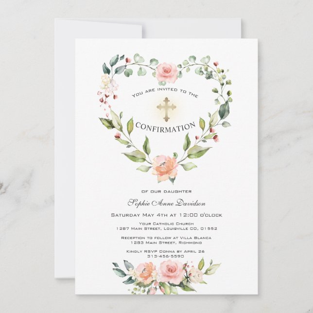 Invitación Confirmación del Chica de la cruz del marco del co (Anverso)