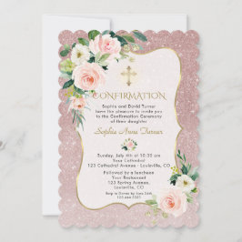 Invitación Confirmación del Chica de oro de las flores blanca