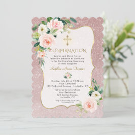 Invitación Confirmación del Chica de oro de las flores blanca