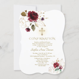 Invitación Confirmación del Chica floral de lujo de Borgoña G