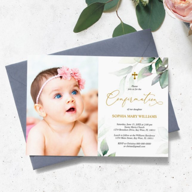 Invitación Confirmación del Chica fotográfico verde Eucalyptu (Subido por el creador)