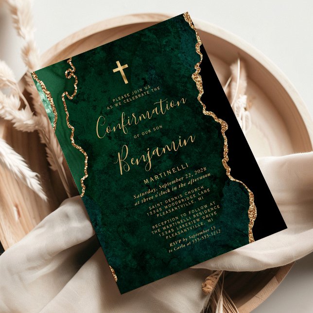 Invitación Confirmación del guión moderno del ágata verde esm (Subido por el creador)