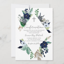 Invitación Confirmación del marco floral azul