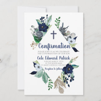 Invitación Confirmación del marco floral azul