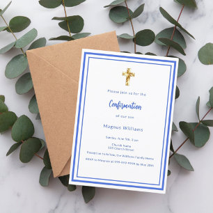 Invitación Confirmación del niño blanco azul real