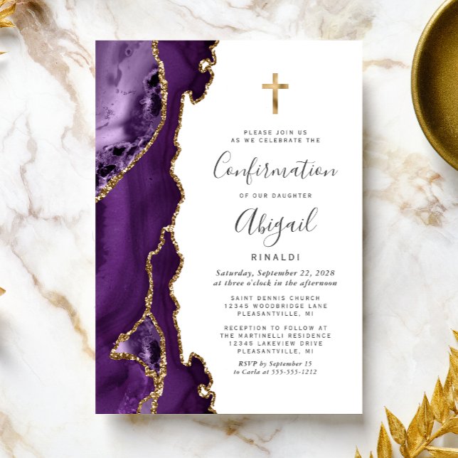 Invitación Confirmación del Purpurina Agate Purple Gold (Subido por el creador)