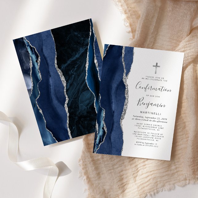 Invitación Confirmación del Purpurina Blue Agate Silver (Subido por el creador)