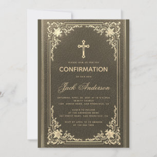 Invitación Confirmación del Vintage Black Gold Elegant Script