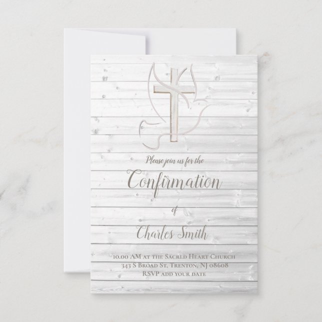 Invitación confirmación Diseño del Espíritu Santo en madera b (Anverso)
