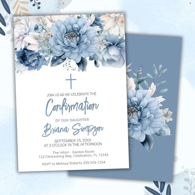 Invitación Confirmación Dusty Blue Floral (Subido por el creador)