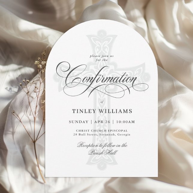 Invitación Confirmación elegante de la cruz celta religiosa (Available in both printed and instant download digital formats.)