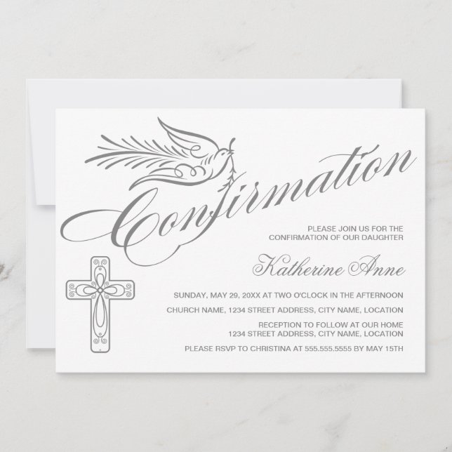Invitación Confirmación Elegante de la Cruz de caligrafía y l (Anverso)