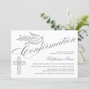 Invitación Confirmación Elegante de la Cruz de caligrafía y l