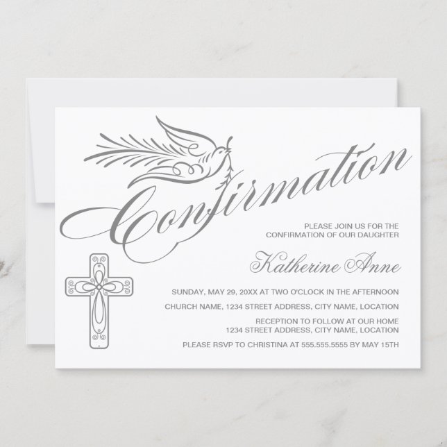 Invitación Confirmación Elegante de la Cruz de caligrafía y l (Anverso)