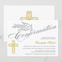 Invitación Confirmación Elegante de la Cruz de caligrafía y l