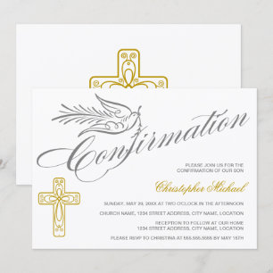 Invitación Confirmación Elegante de la Cruz de caligrafía y l