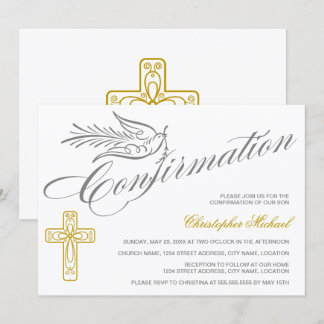 Invitación Confirmación Elegante de la Cruz de caligrafía y l