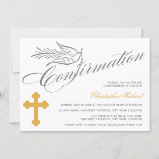 Invitación Confirmación Elegante de la Cruz de caligrafía y l