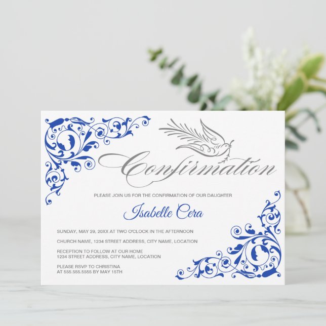 Invitación Confirmación Elegante de la Cruz de caligrafía y l (Anverso de pie)