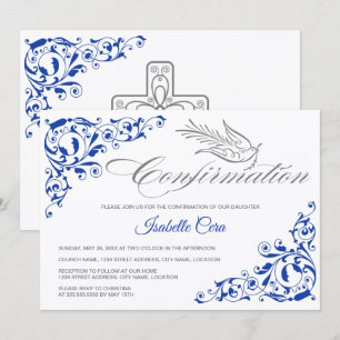 Invitación Confirmación Elegante de la Cruz de caligrafía y l