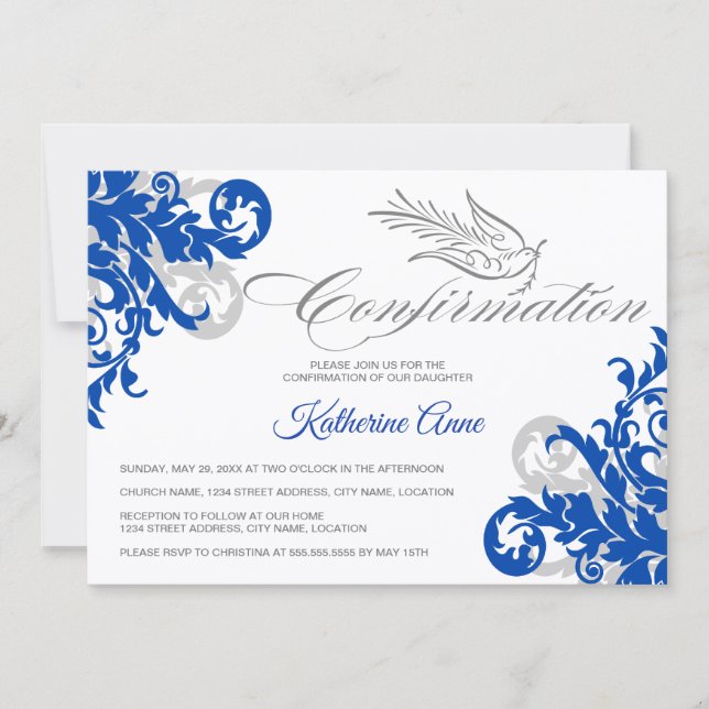 Invitación Confirmación Elegante de la Cruz de caligrafía y l (Anverso)