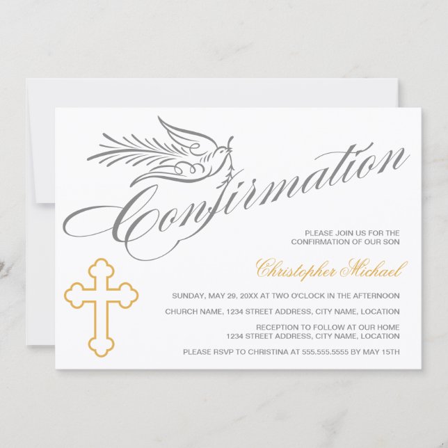 Invitación Confirmación Elegante de la Cruz de caligrafía y l (Anverso)