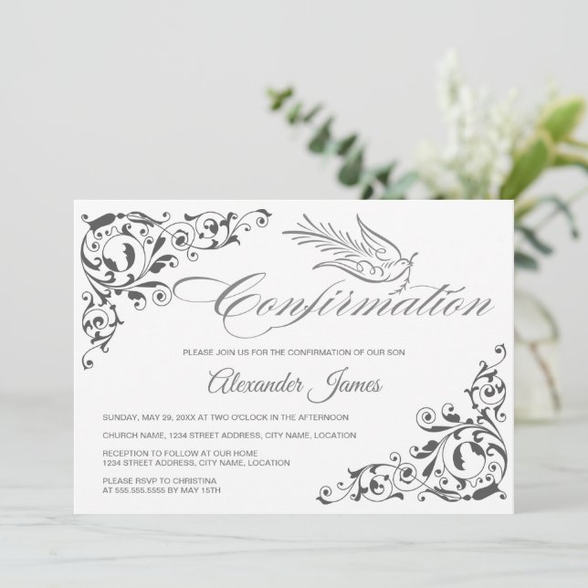 Invitación Confirmación Elegante de la Cruz de caligrafía y l (Anverso de pie)