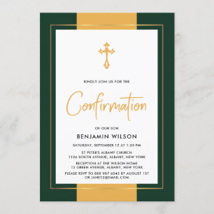 Invitación Confirmación Elegante De Oro Y Verde