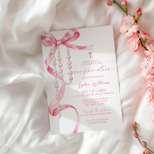Invitación Confirmación Elegante Rosary Bow & Rosary